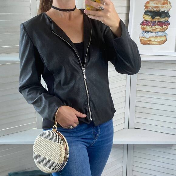 Elementz black faux leather zip up jacket - Picture 2 of 11